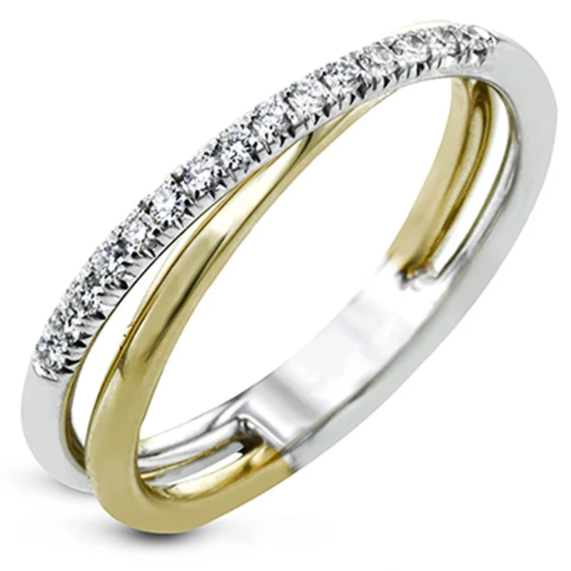Bague femme croisée en X avec zircon olaquée or – design moderne et élégant, finition luxe.