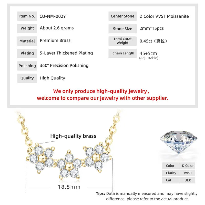 Collier Trèfle Fleur Moissanite – Pendentif Porte-Bonheur Élégant pour Femme or jaune