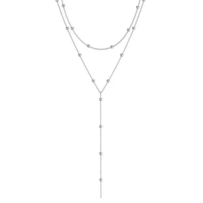 Collier ALORA Long Double Rang avec Perles Géométriques – Bijou Chic & Raffiné