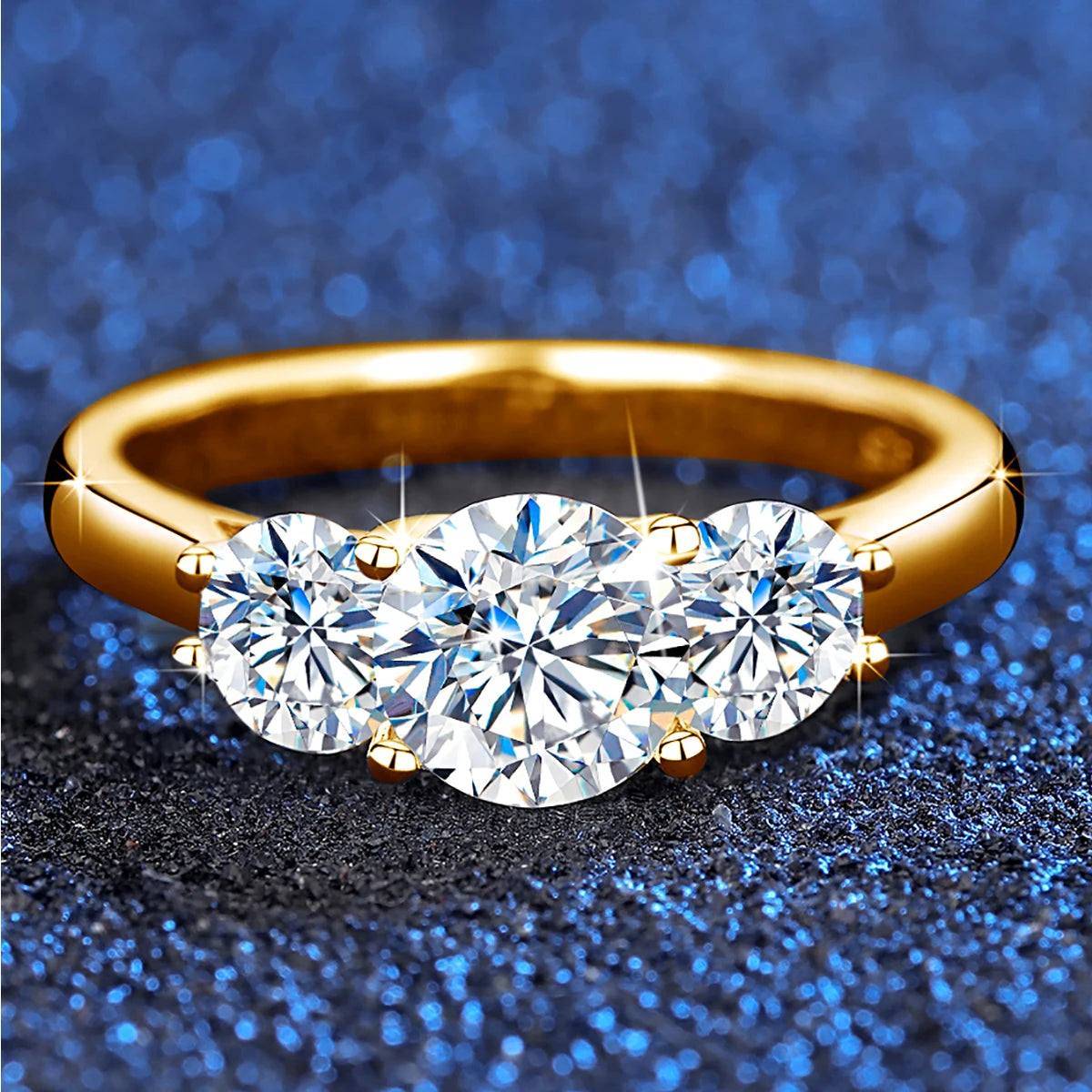 Bague femme en moissanite 2 ct plaqué or – éclat diamant, style éternité élégant.