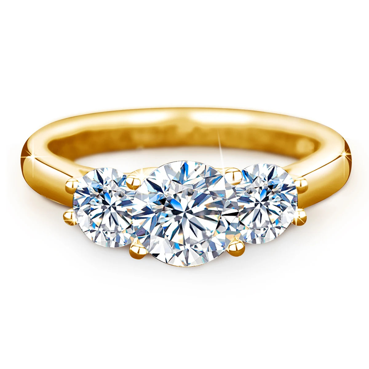 Bague femme en moissanite 2 ct plaqué or – éclat diamant, style éternité élégant.