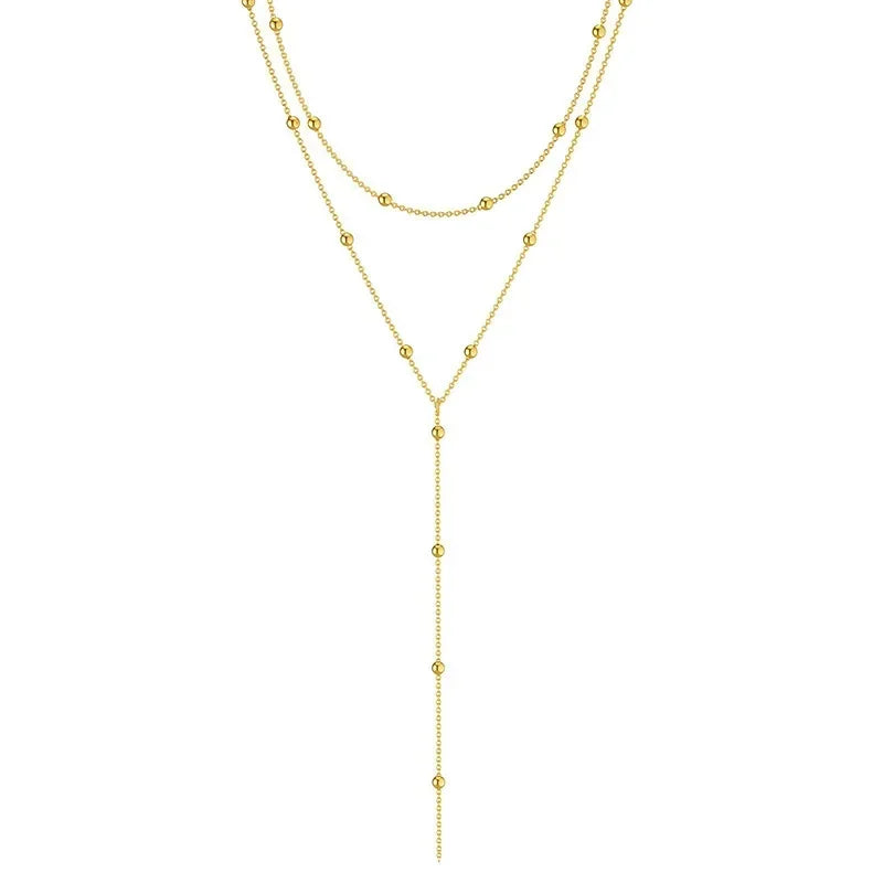 Collier ALORA Long Double Rang avec Perles Géométriques – Bijou Chic & Raffiné