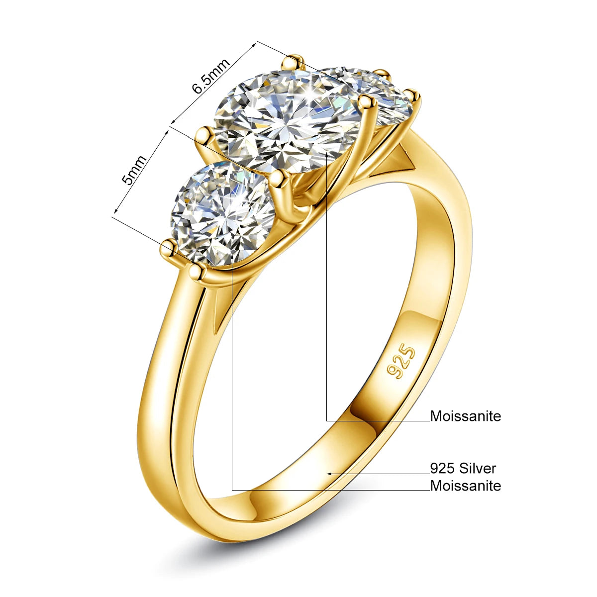 Bague femme en moissanite 2 ct plaqué or – éclat diamant, style éternité élégant.